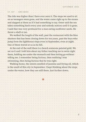 A page full of text from a long day, running on to the next page